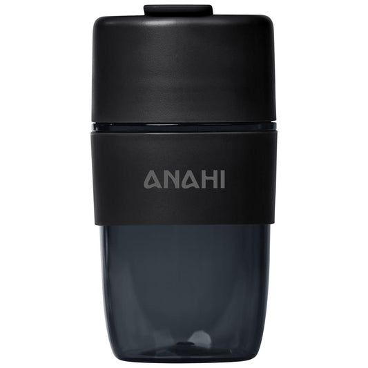 Black tumbler with 'ANAH' branding on a white background

