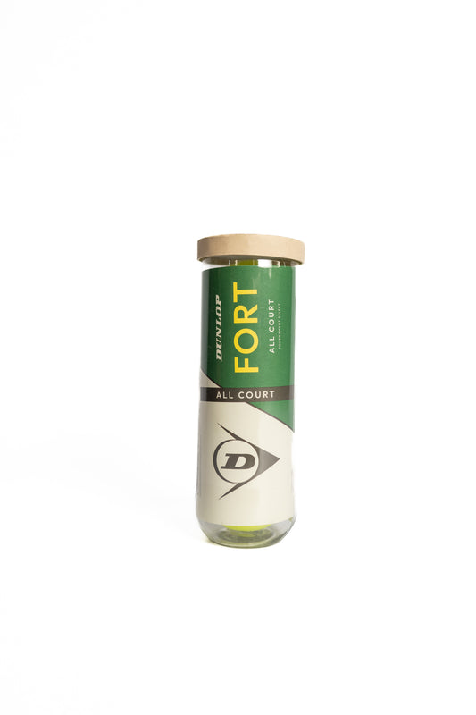 Tennis ball canister with green label on a white background

