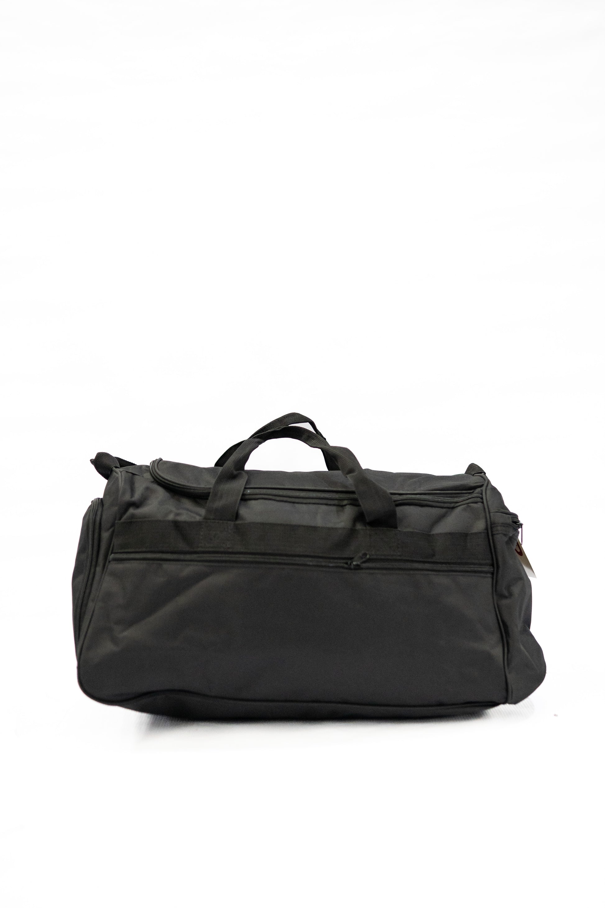 Black duffel bag on a white background

