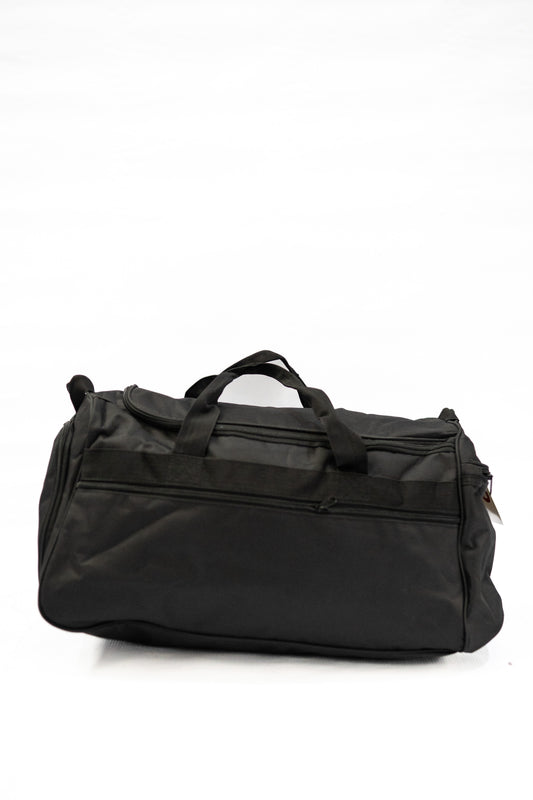 Black duffel bag on a white background

