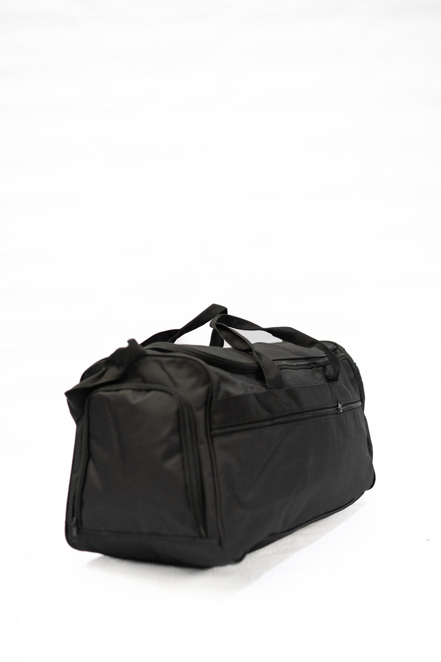 Black duffel bag on a white background

