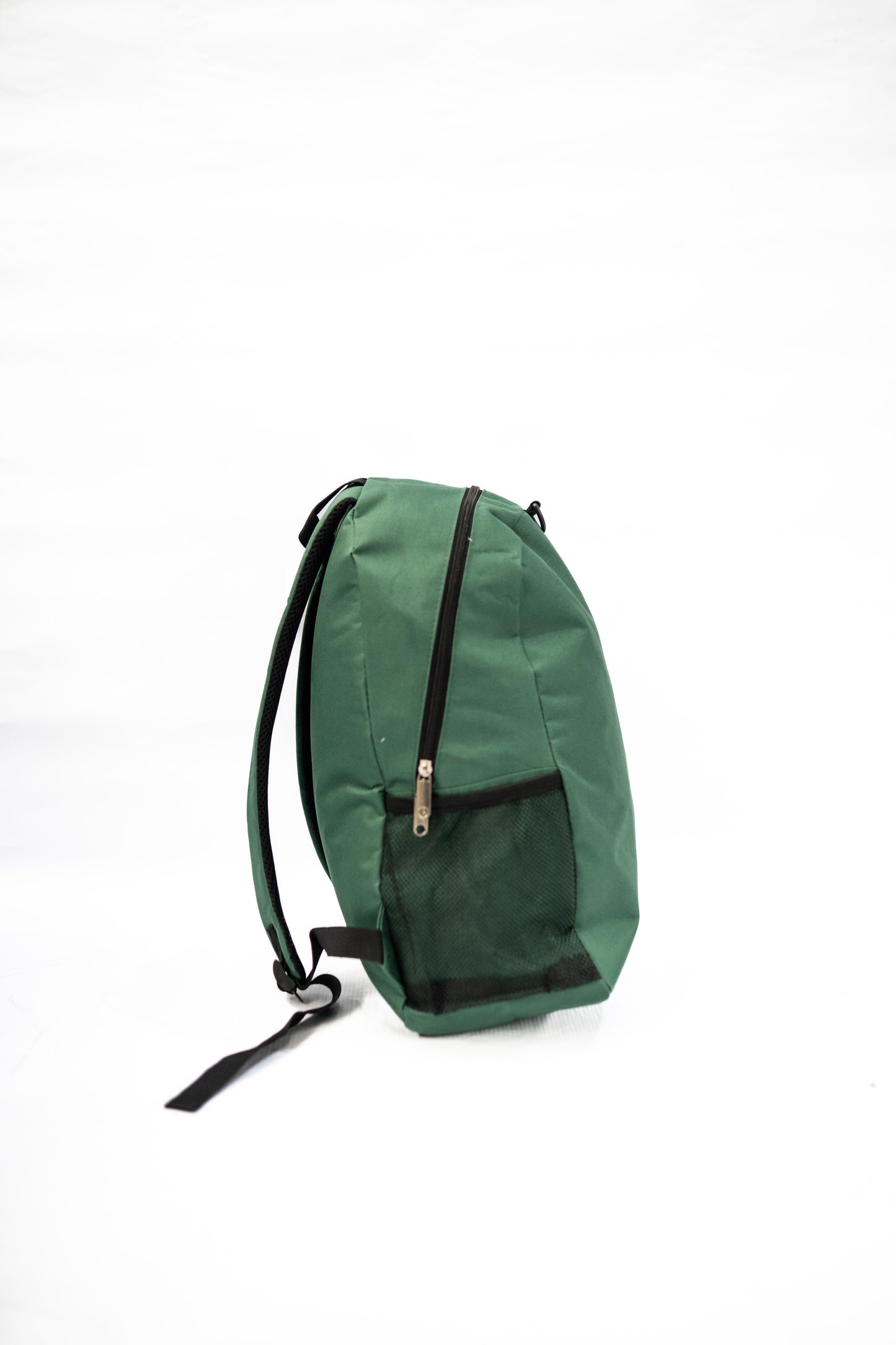 Green backpack with black accents on a white background

