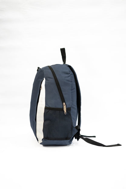 Blue backpack with black straps on a white background

