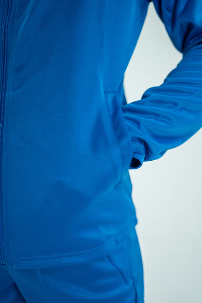 Blue jacket with a blurred background

