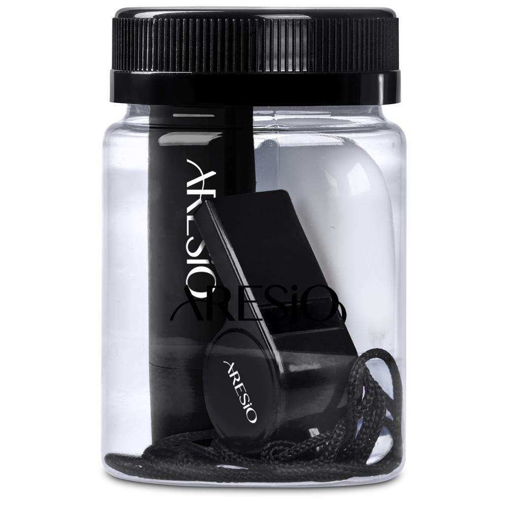 Clear container with black lid and hair clips labeled 'Aresio' on a white background

