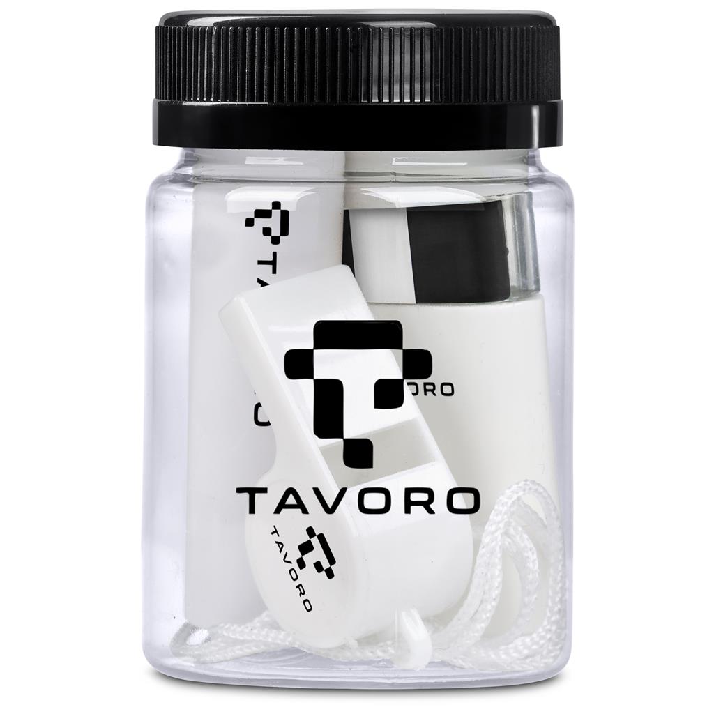 Tavoro product in a clear container with a black lid on a white background

