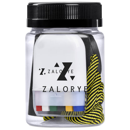 Jar of hair ties with Zalorye branding on a white background

