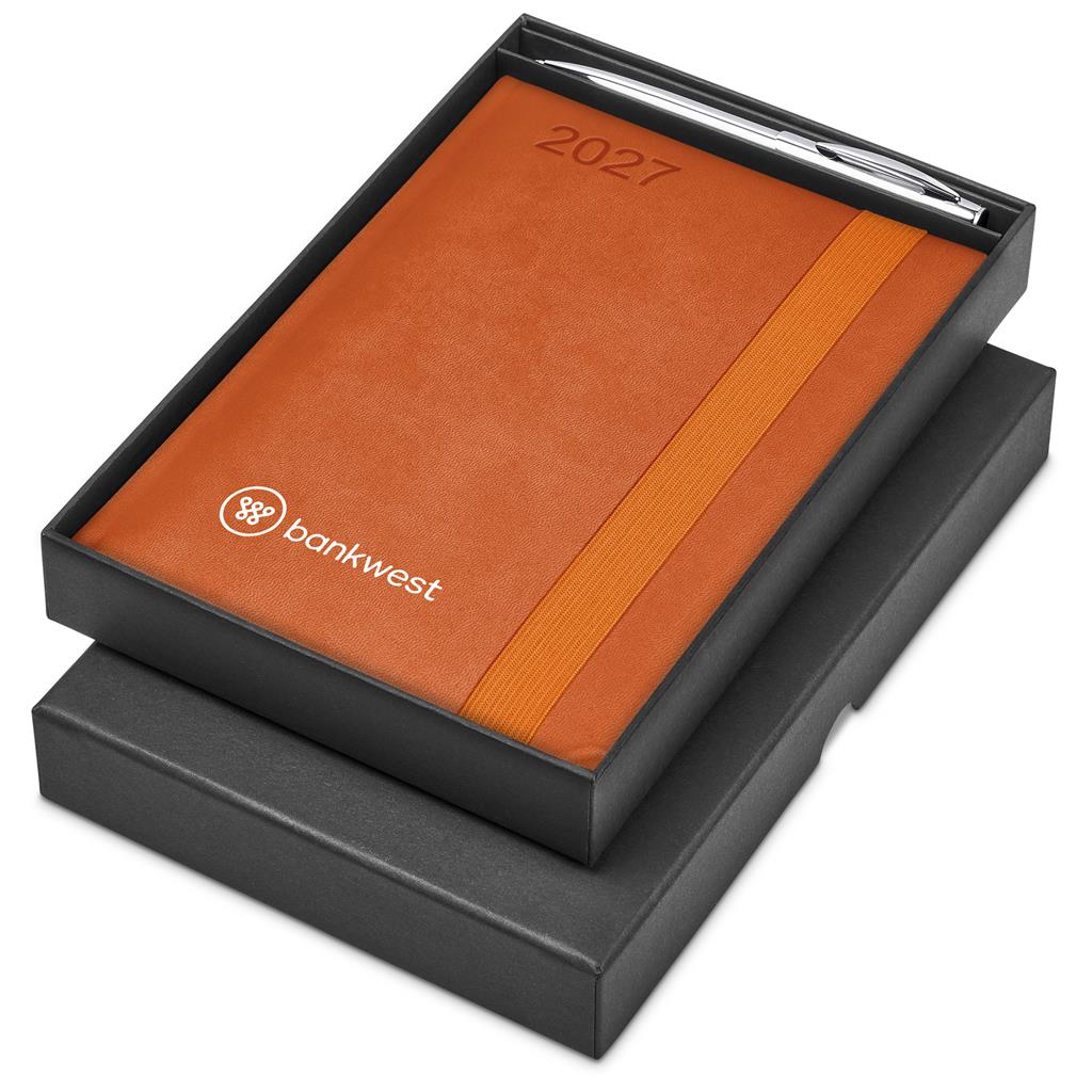 A 2027 Bankwest annual report in a black presentation box with a silver pen, shown on a white background.

