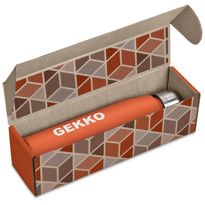 Gekko product in a decorative box with geometric pattern

