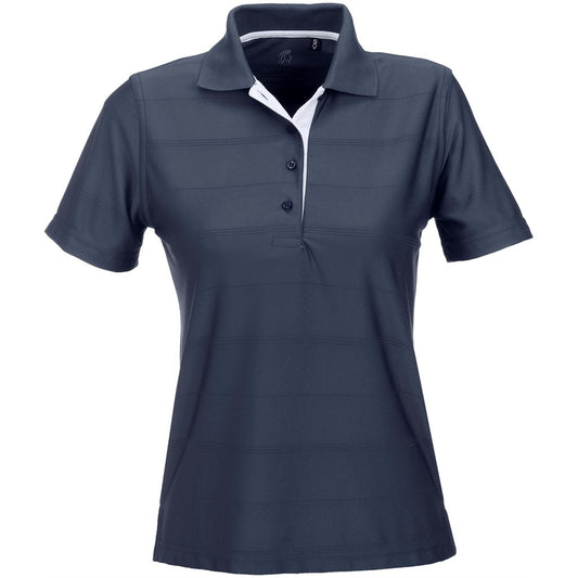 Navy blue polo shirt with a white collar on a white background

