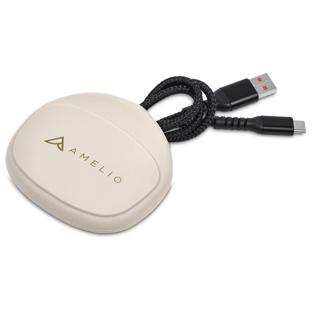 White earbuds case with hanging strap