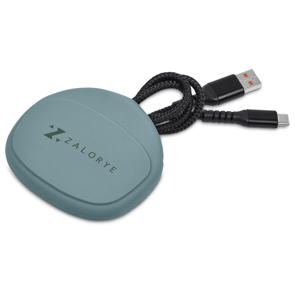 Teal wireless earbuds case with keychain loop