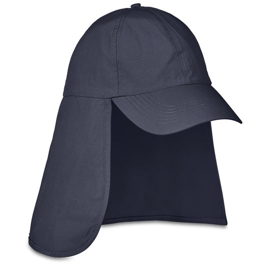 Dark gray cap with neck flap on a white background

