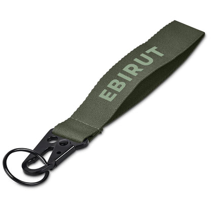Green keychain with 'EBIRUT' branding on a white background

