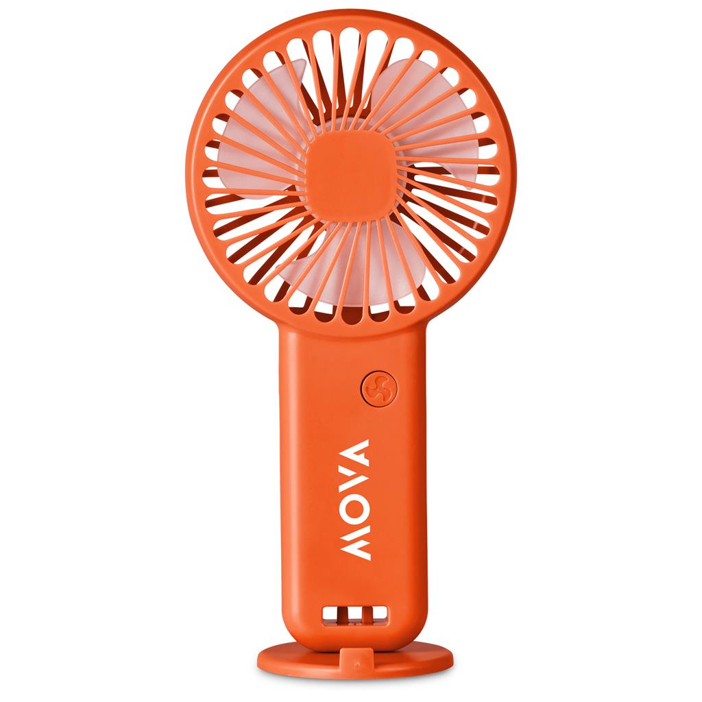 Orange handheld fan with 'Ywow' branding on a white background

