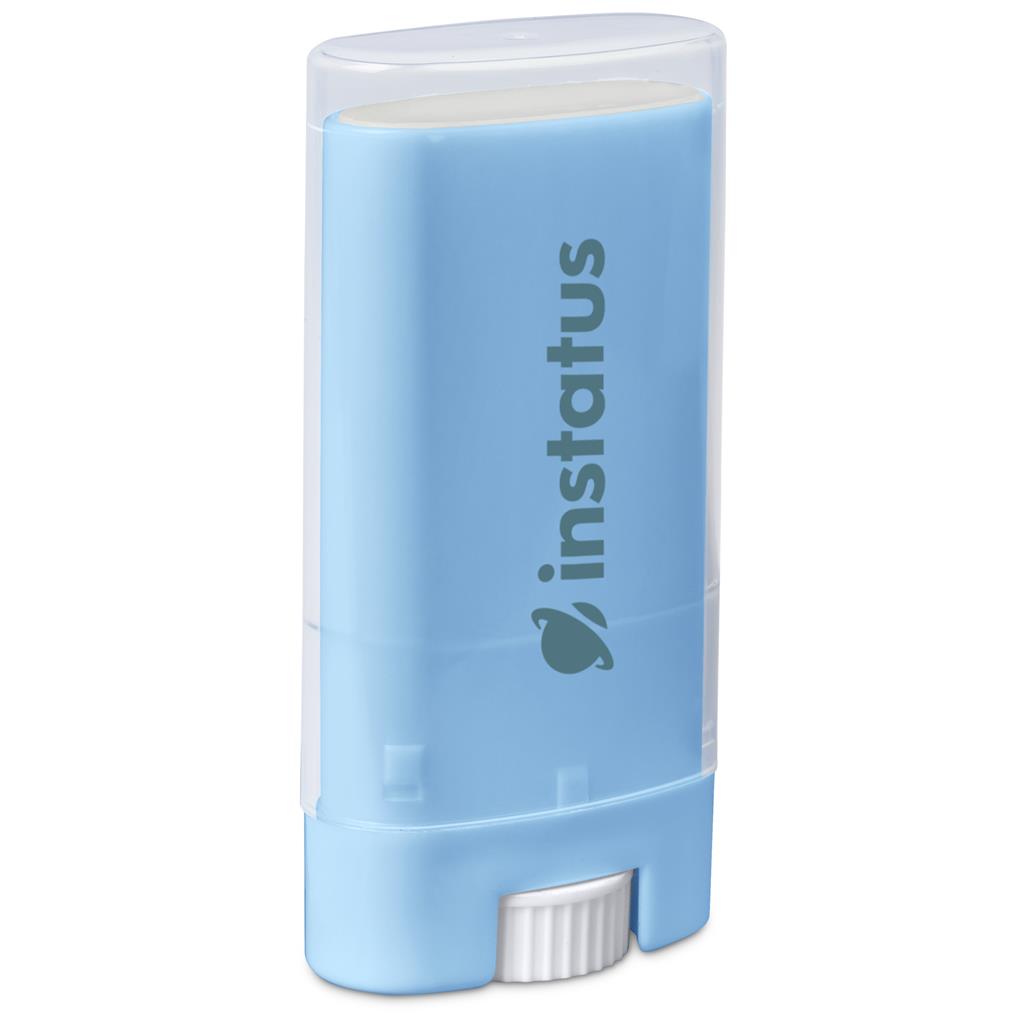 Blue USB drive with 'instatus' branding on a white background

