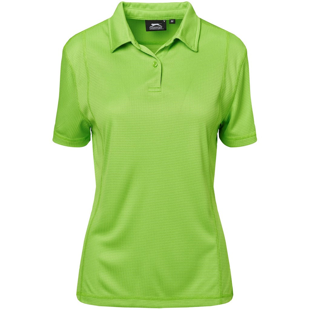 Green polo shirt with a brand logo on a white background

