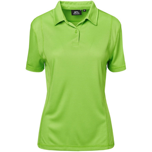 Green polo shirt with a brand logo on a white background

