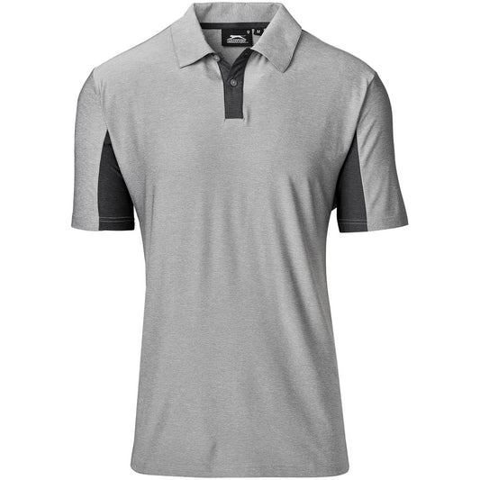 Gray polo shirt with black sleeves on a white background

