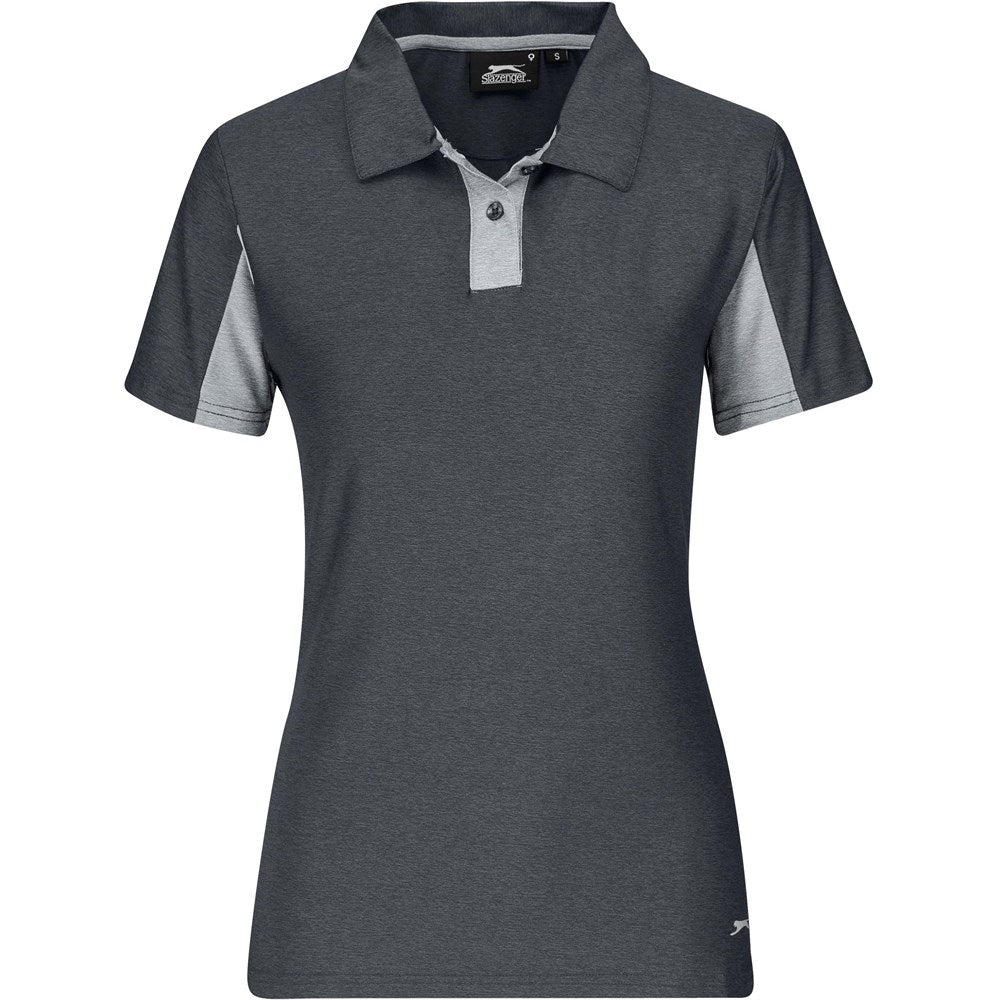 Gray polo shirt with a brand logo on a white background

