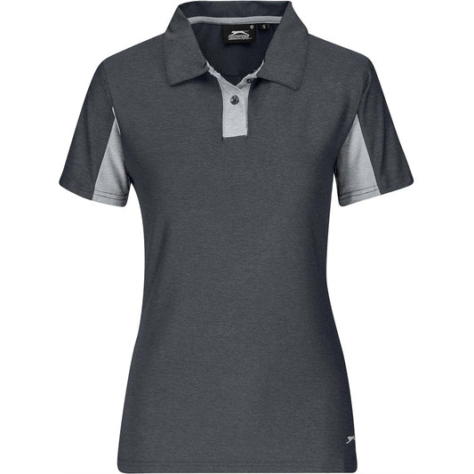 Gray polo shirt with a brand logo on a white background

