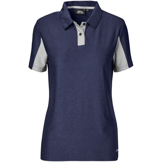 Navy and gray polo shirt with brand logo on a white background

