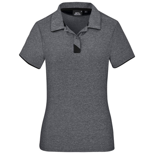 Gray polo shirt with black collar on a white background

