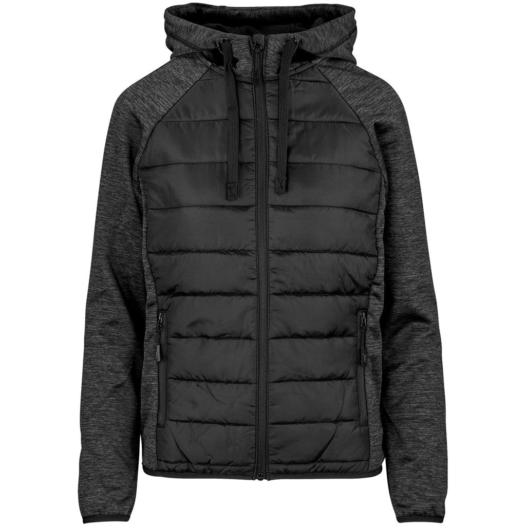 Black and gray puffer jacket on a white background

