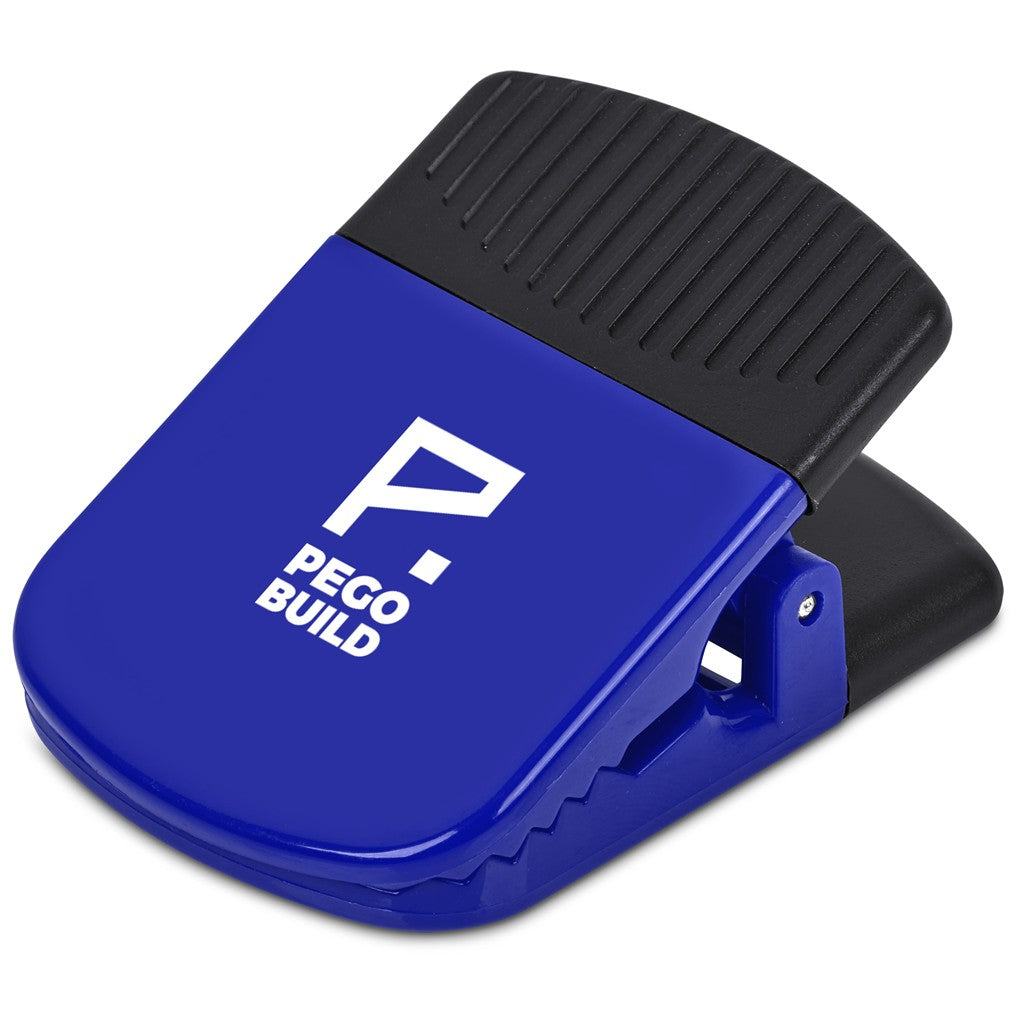 A blue and black PEOGUILD pedal clamp with a white logo printed on the blue metal body, shown on a clean white background.

