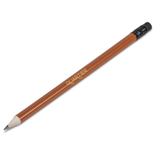 Brown pencil with black cap on a white background

