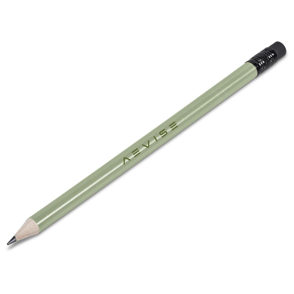 Green pencil with black cap on a white background

